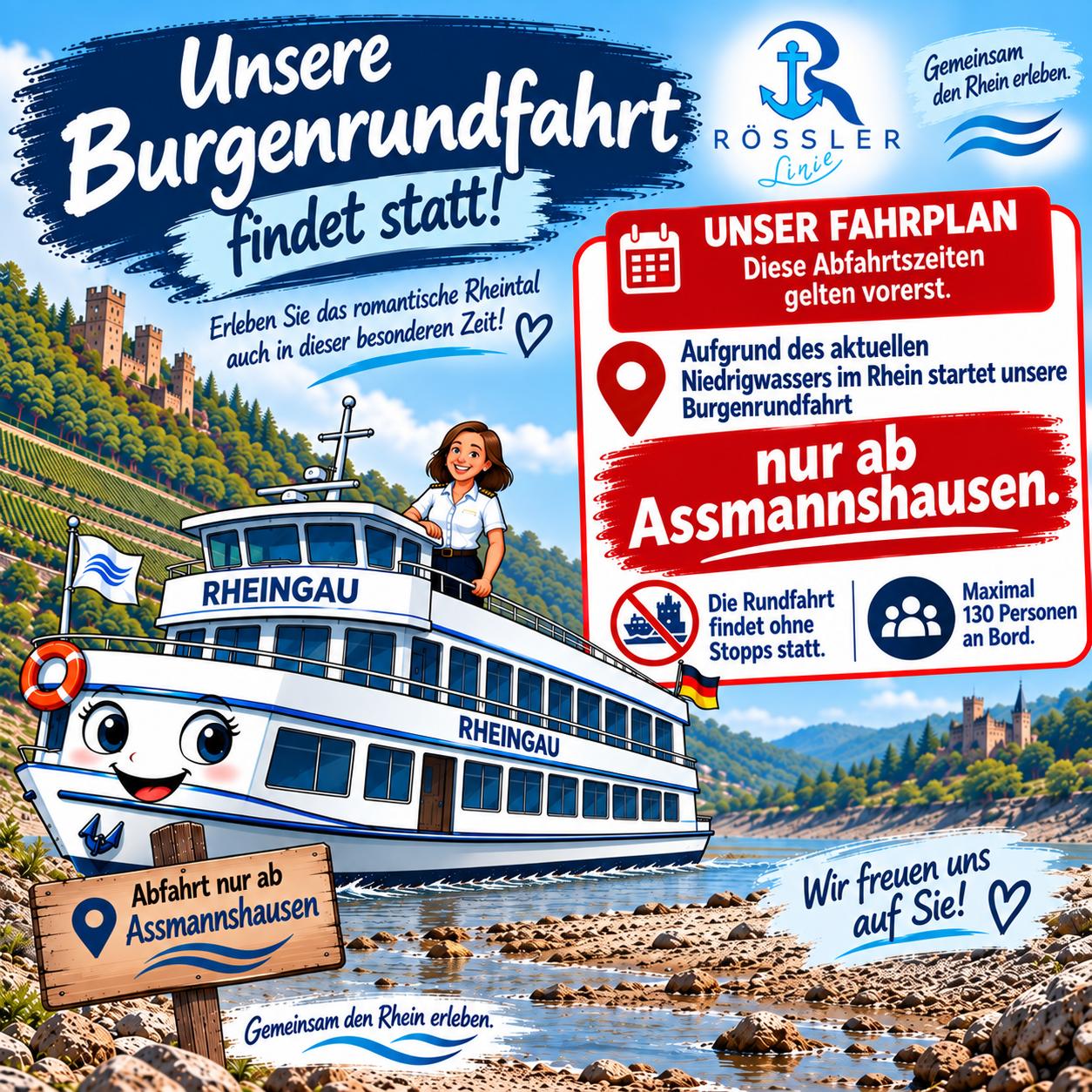 Fahrplan Burgenrundfahrt Niedrigwasser ab Assmannshausen